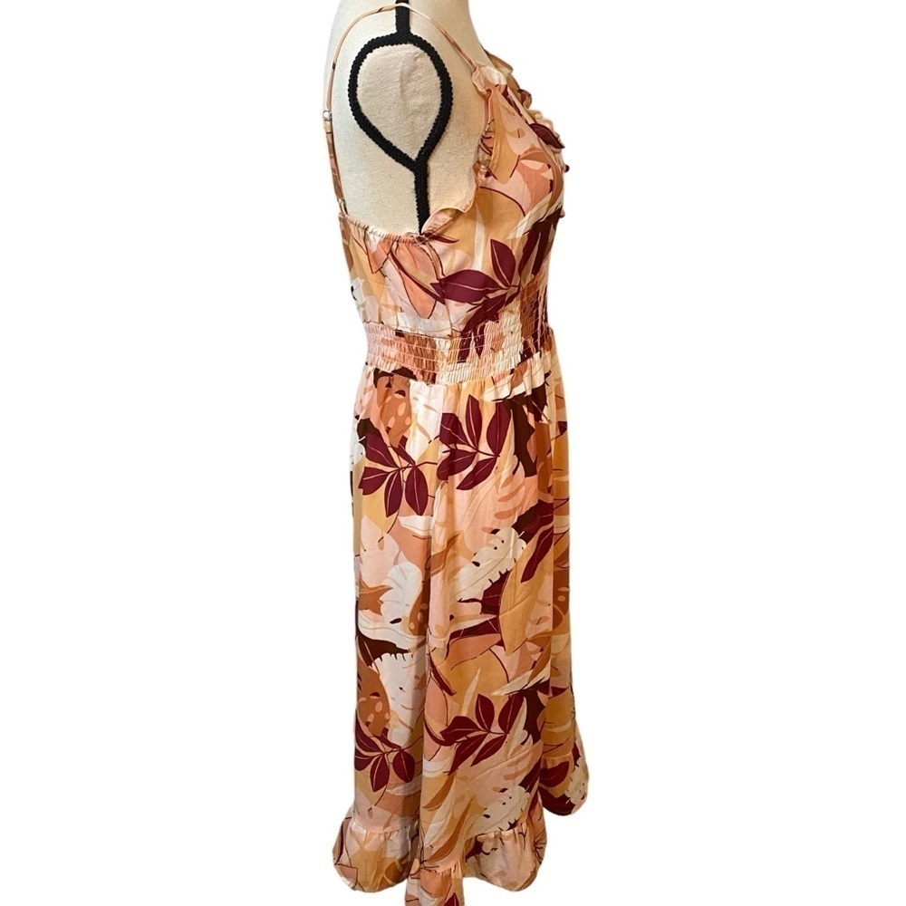 Sienna Sky Smocked Midi Floral Dress Coral Sundress Sz M - Picture 3 of 13